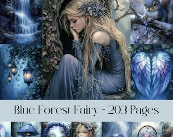 Blue Forest Fairy Junk Journal Seiten: Wald Scrapbooking (Digitaler Download)