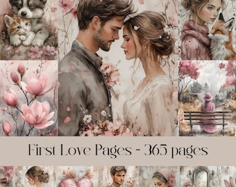 Erste Liebe Digitales Papier: Junk Journal, Scrapbook (365 A4 Seiten) (Digitaler Download)