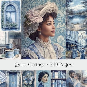 Blue Cottage Digital Paper: Victorian Scrapbook Pages (Digital Download)