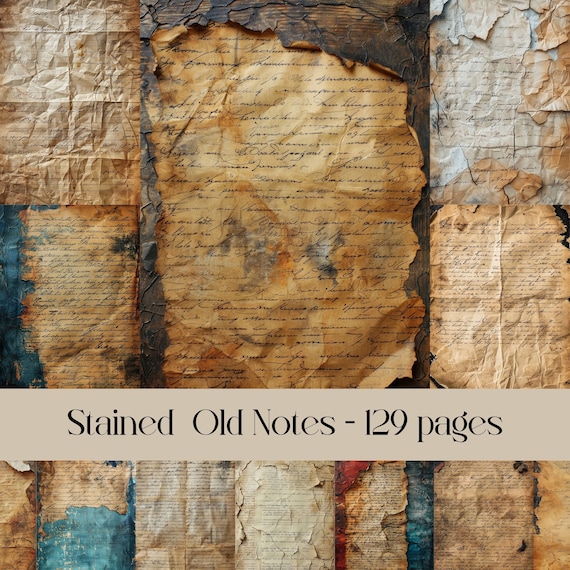 Stained Old Notes: 129 Printable Paper Textures (Digital Download)