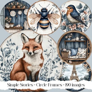 Simple Stories Round Frames, carta digitale, diario spazzatura, album, design di sublimazione di insegne fai da te, cottagecore, cottage rustico, campagna