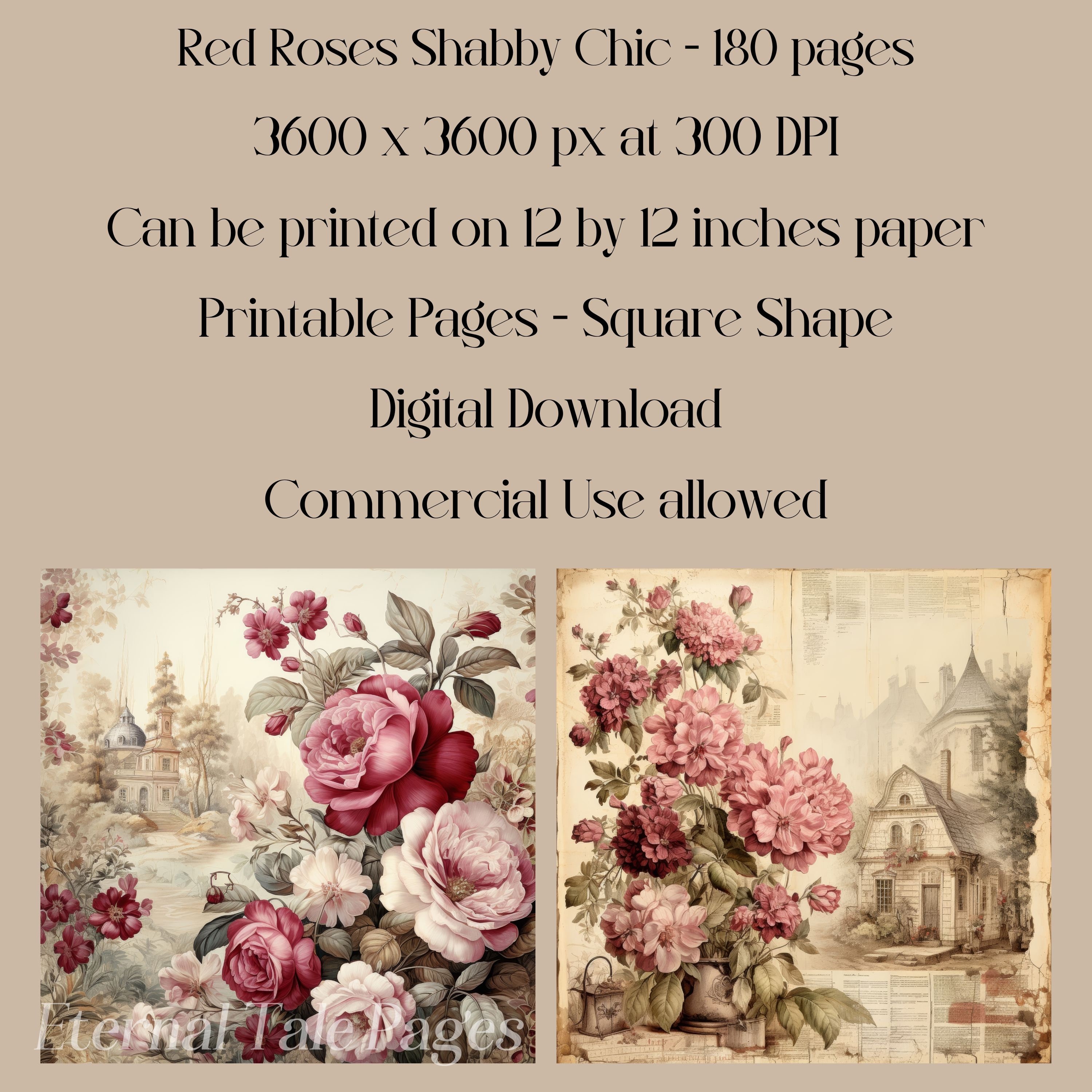 junkjournal【antique Red】 Vintage red roses digital junk journal, scrapbook paper