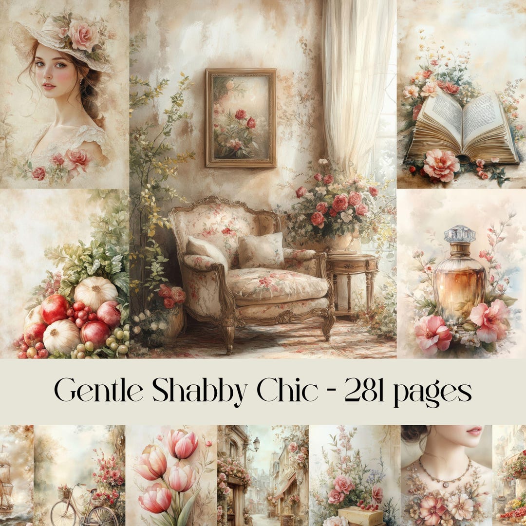 Gentle Shabby Chic Pages, Digital Paper, Junk Journal