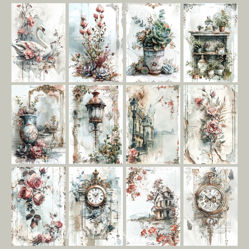 Floral Junk Journal Pages: Victorian Ephemera, Shabby Chic (digital ...