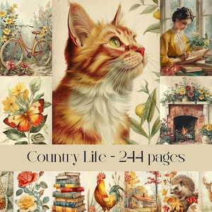 Pages vie à la campagne pour carnet de bordel et scrapbooking, chalet, vie à la campagne, fleurs, animaux, ferme, gens, ton jaune, automne, automne