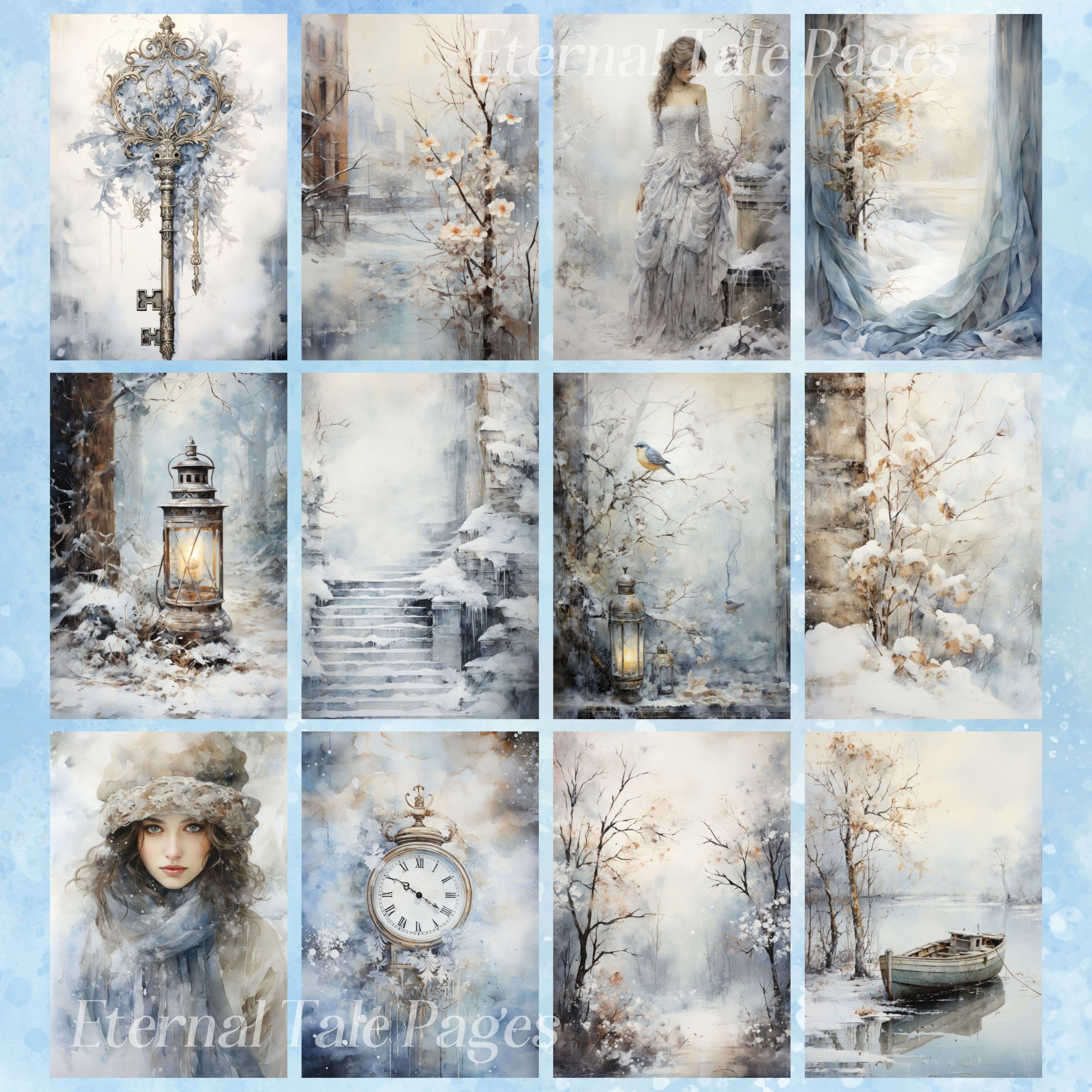 Winter Shabby Chic Junk Journal Pages: Cozy Snow Scenes, Printable Wall ...