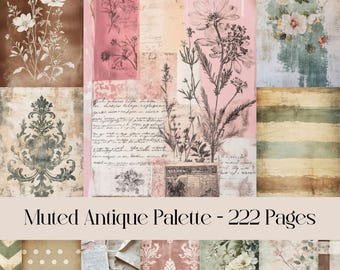 Antikes florales digitales Papier: gedämpfte botanische Ephemera (222 Seiten) (Digital Download)