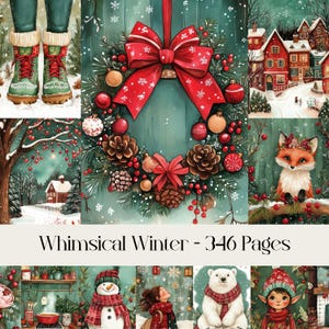 Invierno caprichoso, páginas de diario basura navideñas, papel para álbumes de recortes, papel digital, fiestas navideñas, papel festivo, papel imprimible, papel navideño