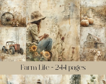 Farm Life Digital Paper: Botanical Scrapbook Pages (Digital Download)