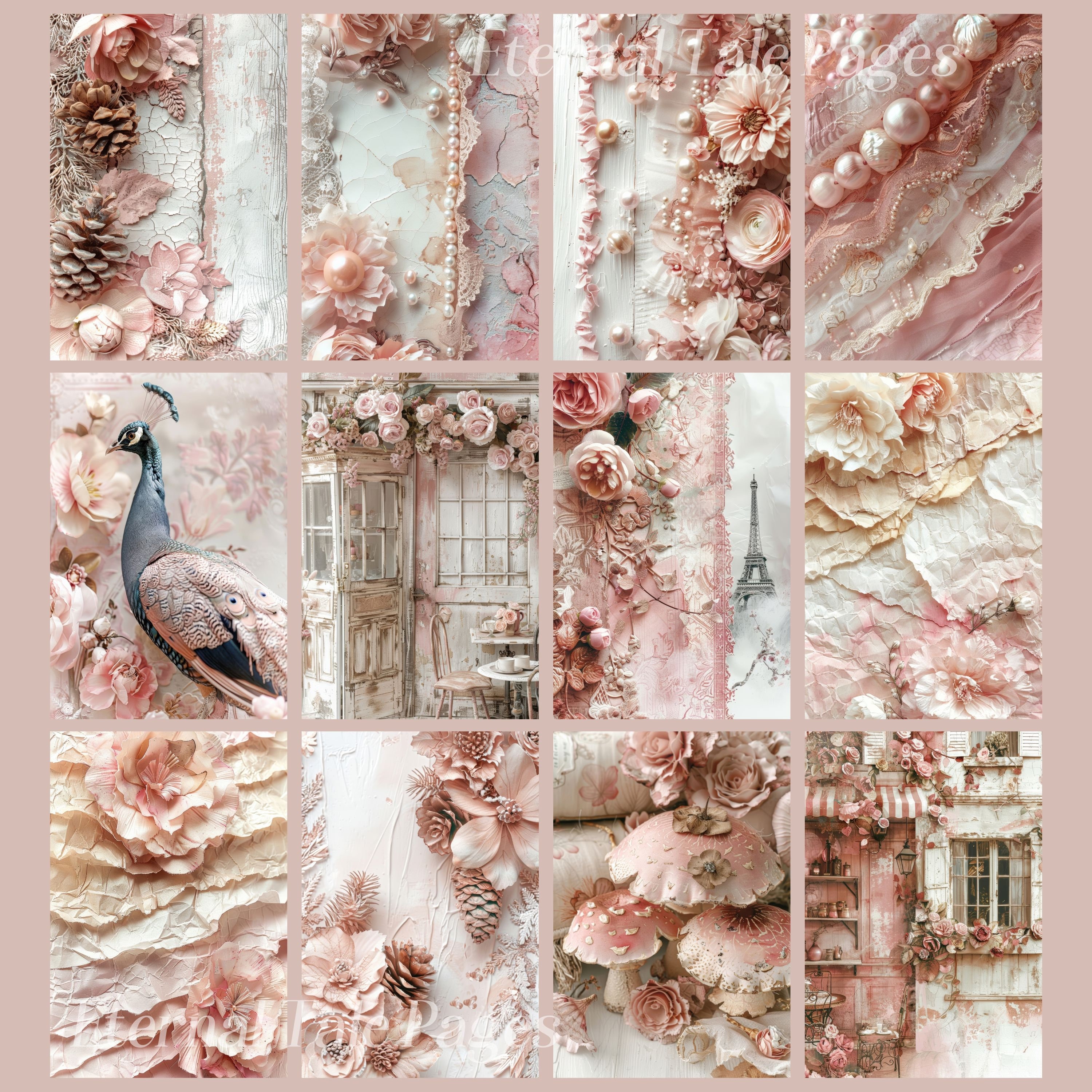 Pink Shabby Chic Lace Digital Paper: 172 Junk Journal Pages (digital ...