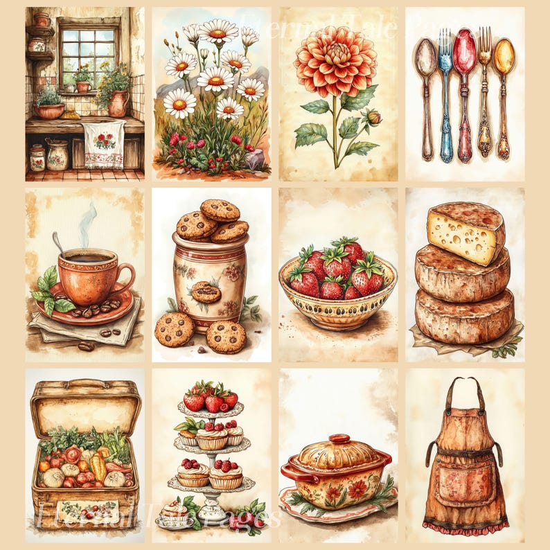 Paper Note Food Kitchen Notes Digital Paper: Food & Cooking Scrapbook (222 Pages ...