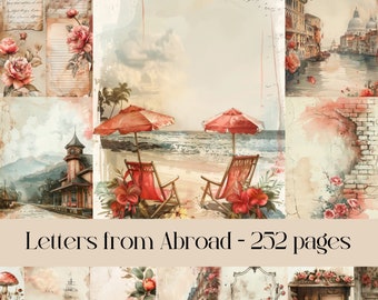 Letters from Abroad Pages, digital paper for scrapbooking, junk journal, vintage paper, antique note paper, stained paper, watercolor, ink
