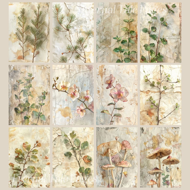 Vintage Botanicals Junk journal pages, floral images, paper texture, vintage style, scrapbook paper, digital paper, printable images image 5