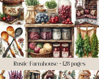 Rustic Farmhouse Junk Journal Pages: Cottagecore Digital Paper (128 JPEG)