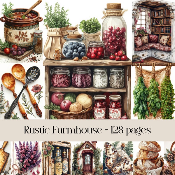 Rustic Farmhouse Pages for Junk journal, scrapbooking, collage, printable pages, digital paper, countryside, farm house, cottagecore