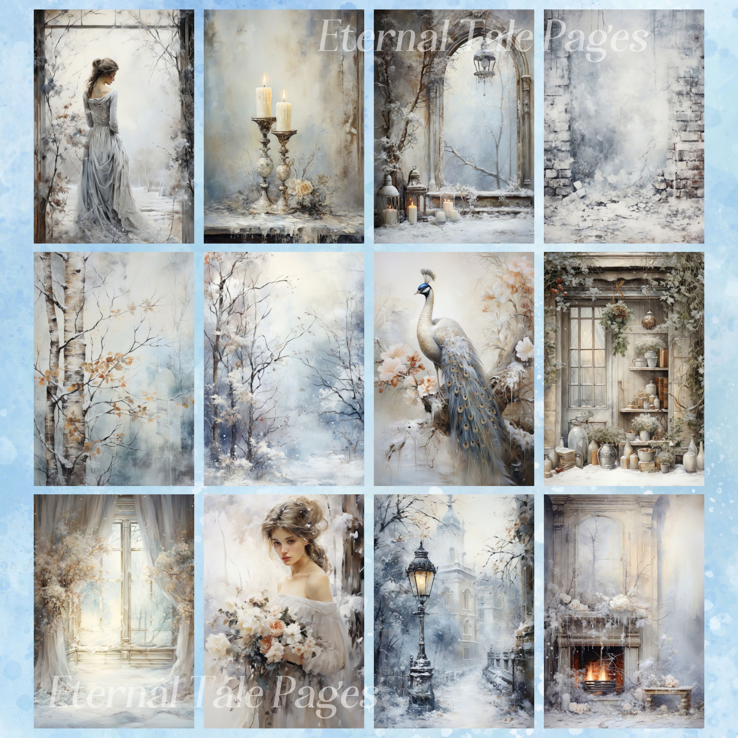 Winter Shabby Chic Junk Journal Pages: Cozy Snow Scenes, Printable Wall ...
