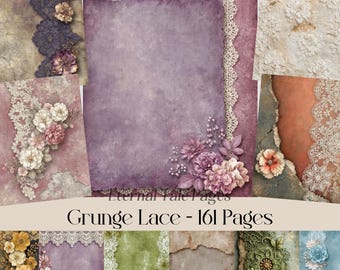 Papel digital de encaje, fondos florales grunge estilo shabby chic (descarga digital)