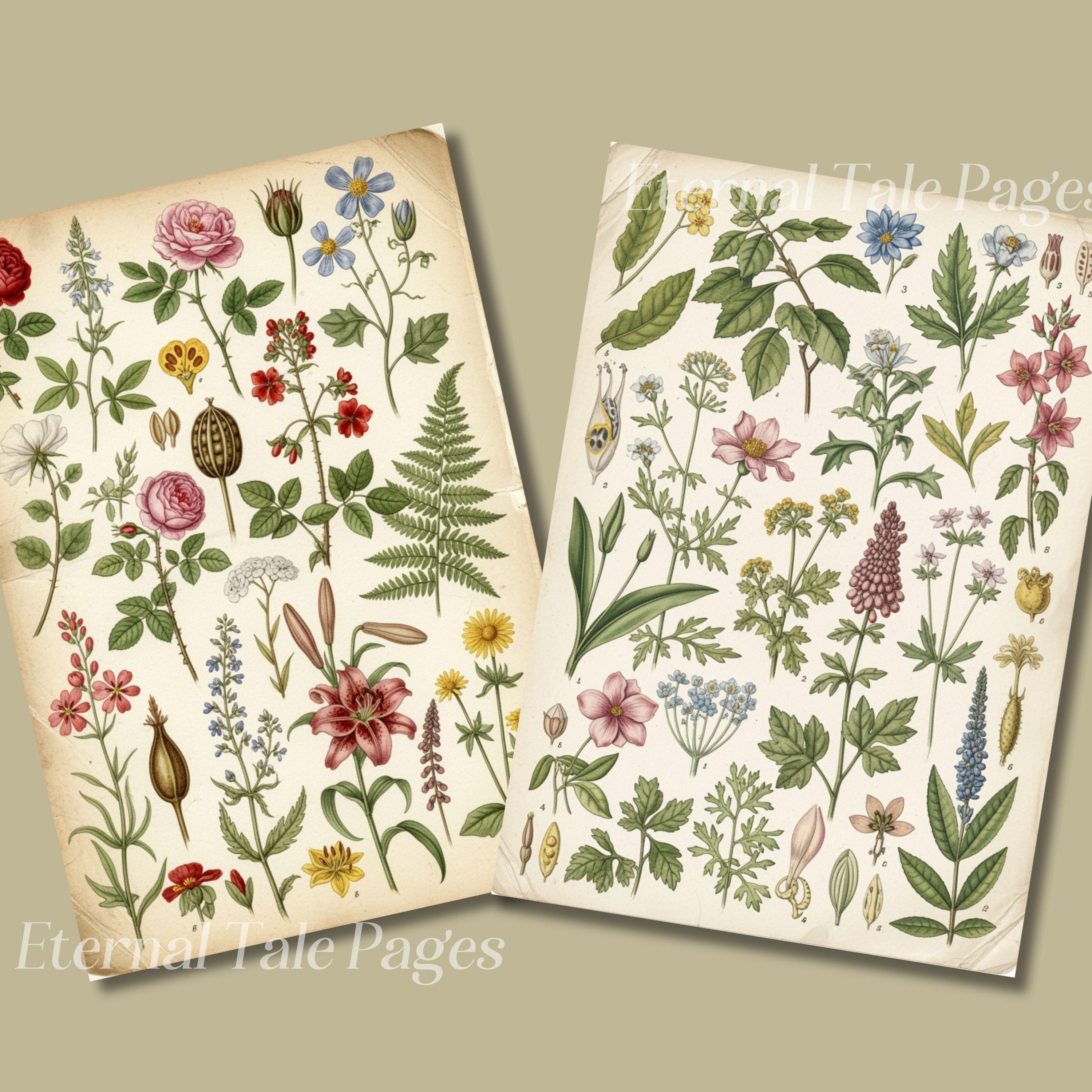 Vintage Botanical Paper Pack: 36 Flower & Leaf Images for Junk Journals ...