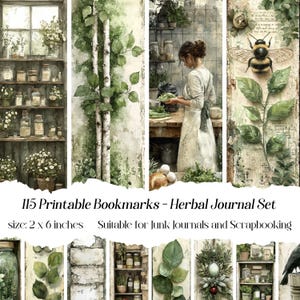 Marcadores de diario de hierbas, imprimibles, vegetación, botánica, rústica, diario basura, álbumes de recortes, cocina de brujas, flores, plantas, material efímero