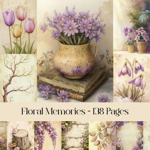 Pages de souvenirs floraux, fleurs, botanique, papier numérique, journal indésirable, éphémères, scrapbooking, images imprimables, nature, feuilles, vintage