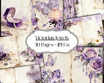 Victorian Jewels Journal Pages: Purple Rose Ephemera (Digital Download)