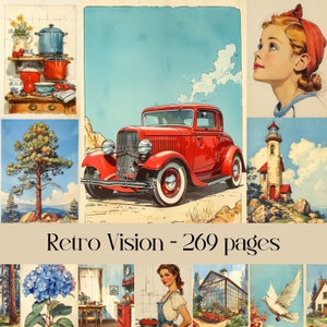 Pagine Retro Vision per scrapbooking e junk journal, grafica vintage, carta digitale, carta stampabile, animali, fiori, nautica