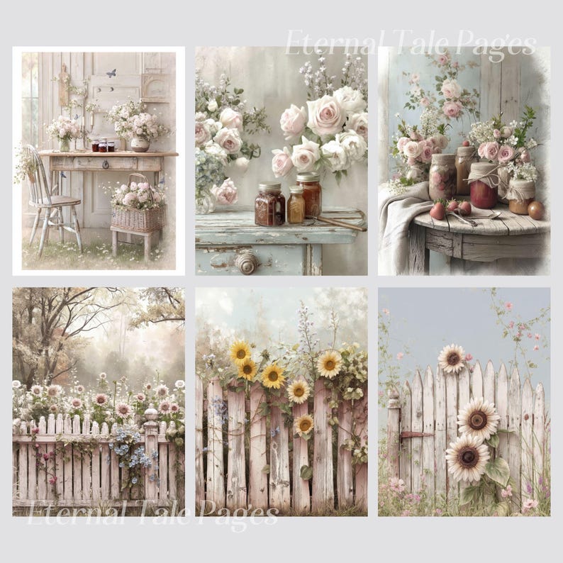 Summer Garden Junk Journal Pages, Shabby Chic Floral Botanical Prints ...