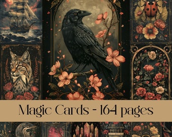 Magic Cards Pages for scrapbook and junk journal, tarot, mystic, frames, fantasy, printable images, nature, animals, flowers, bundle