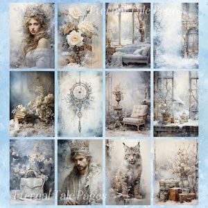 Winter Shabby Chic Junk Journal Pages: Cozy Snow Scenes, Printable Wall ...