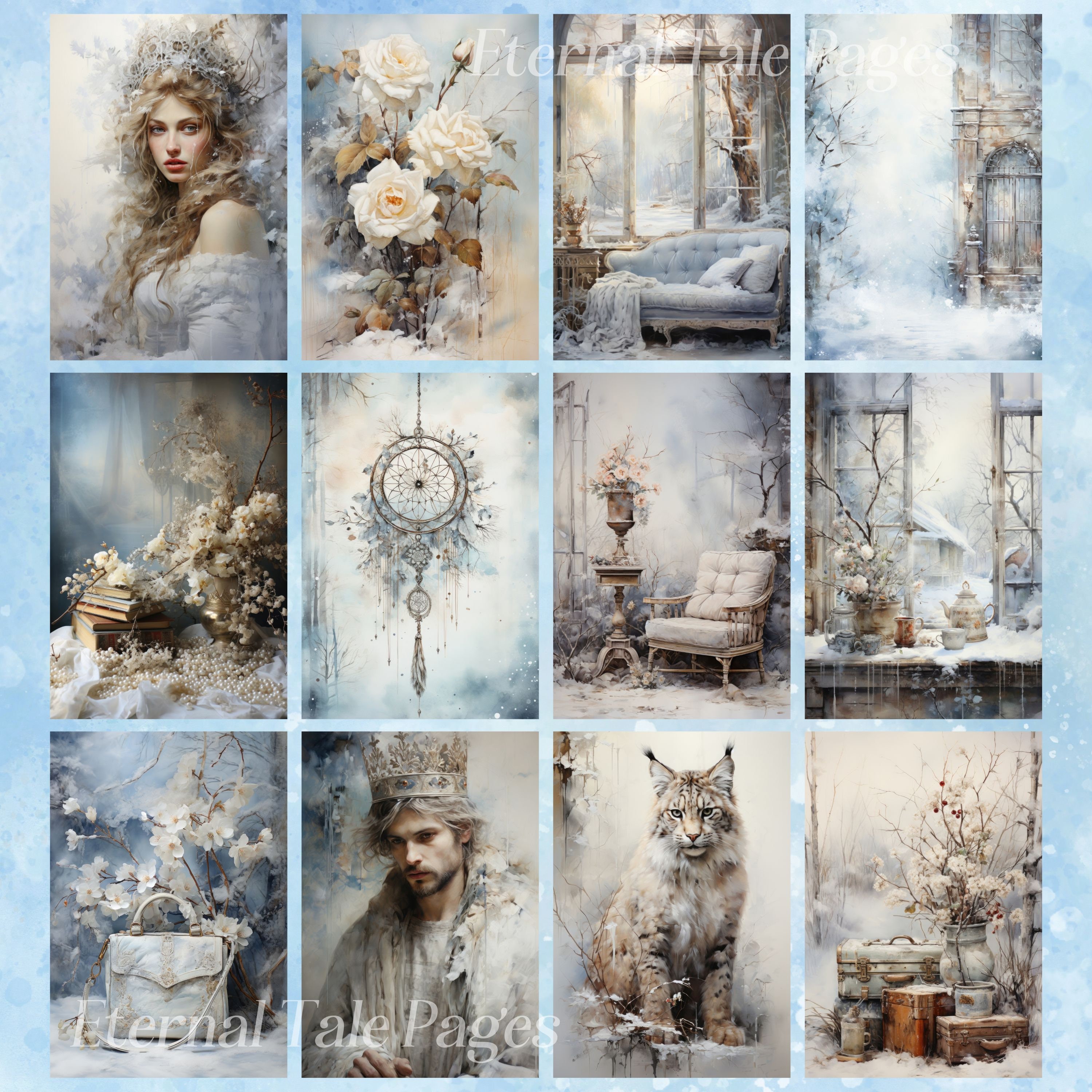 Winter Shabby Chic Junk Journal Pages: Cozy Snow Scenes, Printable Wall ...