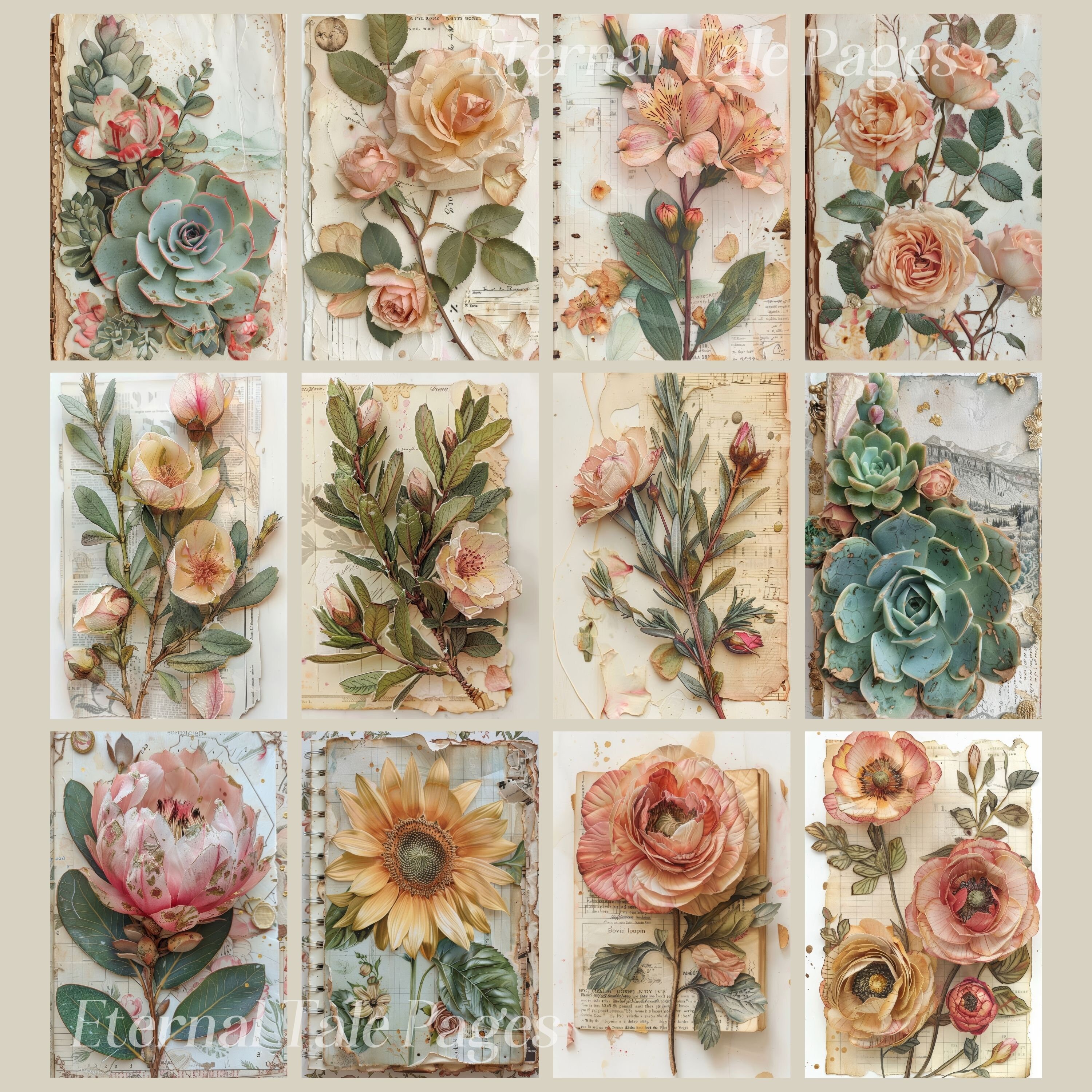 Botanical Junk Journal Pages: Vintage Floral Ephemera (digital Download ...