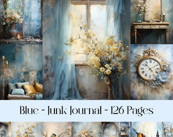 Pages de carnet bleu pâle Shabby Chic Junk : collage vintage (impression numérique)