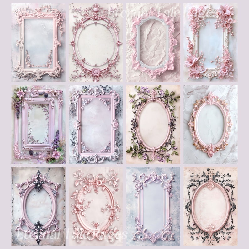 Pink Lilac Ornate Frames Digital Paper: Rococo Baroque Printable Images ...