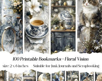 Floral Bookmarks, Printable Book marks, shabby chic, vintage, victorian ephemera, Nature Printable Images (PDF)