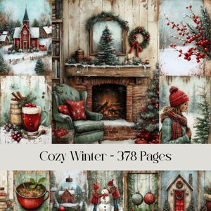 Inverno accogliente, pagine di Natale, carta digitale, diario di scarto, carta per scrapbooking, immagini stampabili, stagione festiva, vacanze Winger, design di carta
