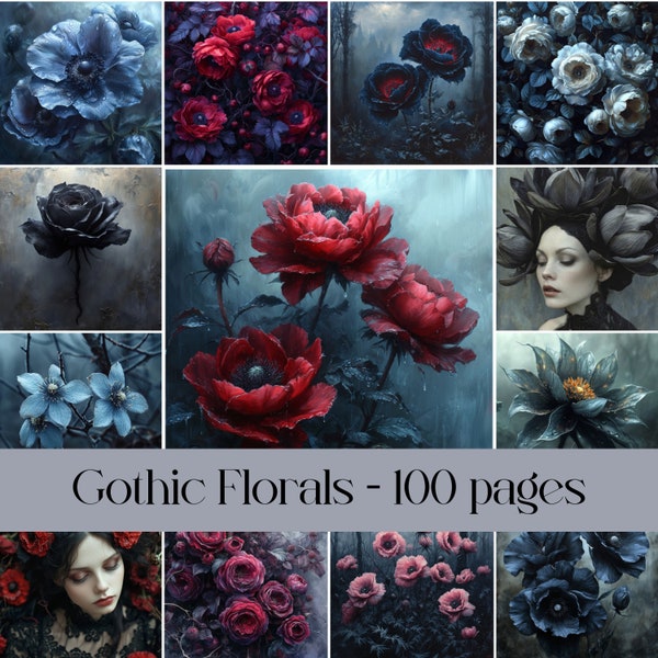 Gothic Florals digital papers for Junk Journals, Scrapbooking, collage, high quality images, printable digital paper, flowers, dark fantasy