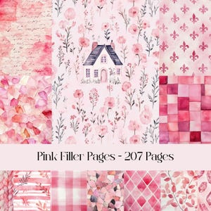 Páginas de relleno rosa, papel digital, diario basura, papel para álbumes de recortes, papel de fondo, floral, abstracto, rayas, papel imprimible, descarga