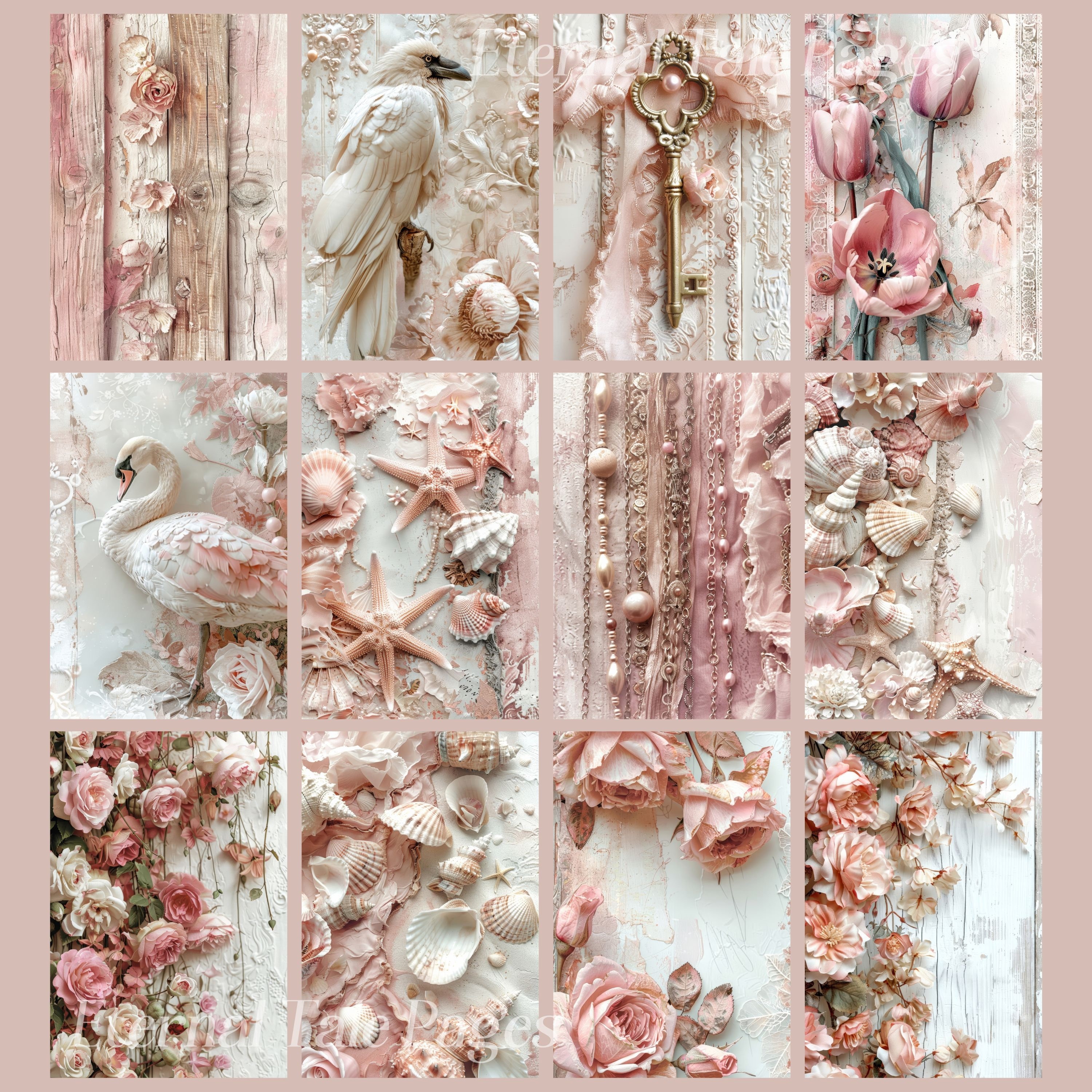 Pink Shabby Chic Lace Digital Paper: 172 Junk Journal Pages (digital ...