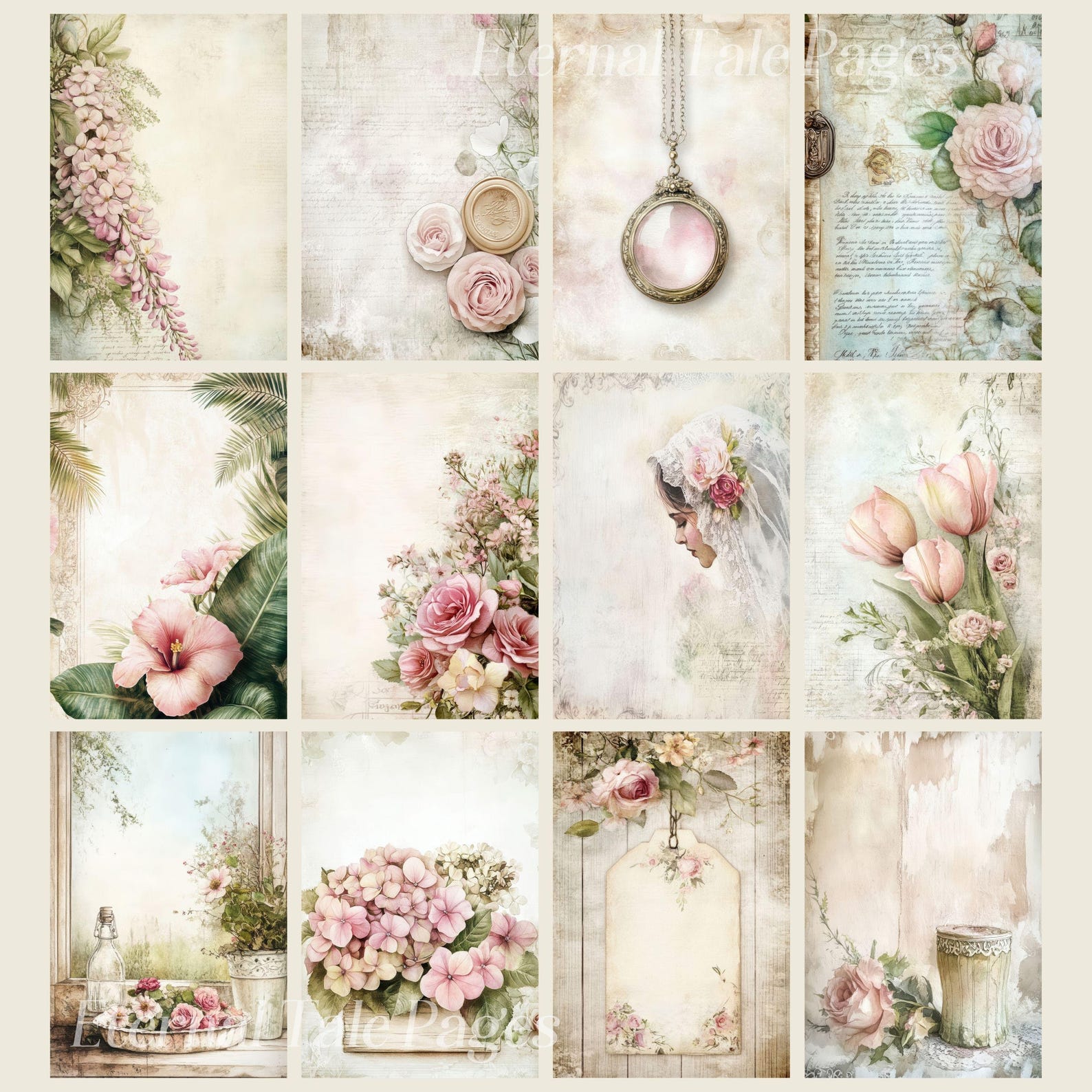 Vintage Floral Digital Paper: Shabby Chic Junk Journal (166 Pages ...