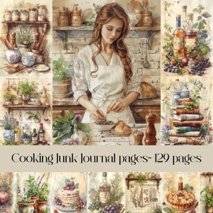 Kochen und Backen von Junk Journal Seiten, Küche, Koch, Scrapbookpapier, Vintage Küche, verwitterte Bilder, Collage, digitale Ephemera, Essen