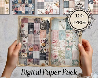 Patchwork Fabric Digital Paper: Shabby Chic Floral Textures (Digital Download)