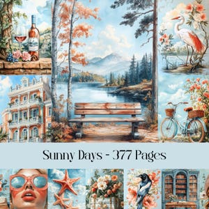 Giorni di sole, carta digitale, estate, vacanze, floreale, diario di scarto, scrapbooking, arancione e blu, nautico, spiaggia, rilassante, immagine stampabile