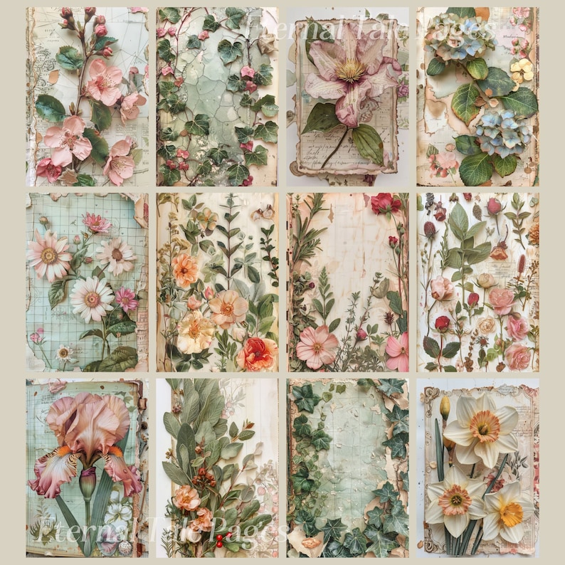 Botanical Junk Journal Pages: Vintage Floral Ephemera (digital Download ...