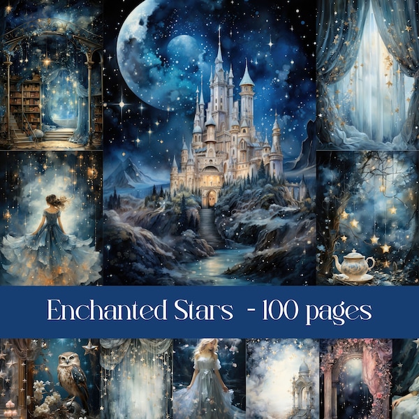 Enchanted stars Junk journal pages, high quality JPEG files, scrapbooking, magical, fantasy, celestial, dreamy aesthetics, printable images