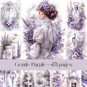Pagine viola delicate per album e diario spazzatura, lilla pastello morbido, fiori di glicine, lavanda, effimeri vintage, carta digitale, stampabile