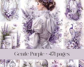 Purple Floral Junk Journal Pages: Vintage Ephemera (Digital Paper)