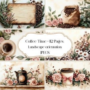 Coffee Time Junk Journal Pages: Floral Botanical Ephemera (Digital Paper)