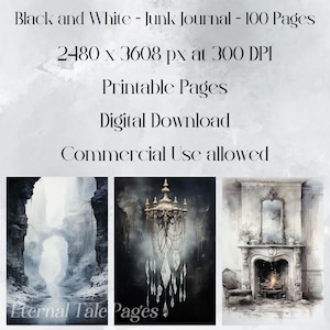 Black and White Shabby Chic Junk Journal Pages, Scrapbooking ...