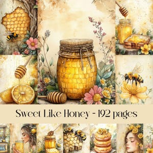 Sweet Like Honey Pages, digitales Papier, Scrapbookpapier, Junk Journal, Hummel, Honigbiene, Leckereien, Lebensmittel, Natur, Vintage Papier