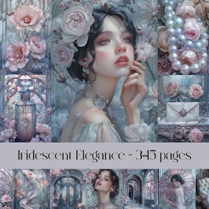 Pages élégance irisées pour scrapbooking et journal indésirable, papier numérique, féminin, élégant, luxe, antique, style vintage, floral, intérieur